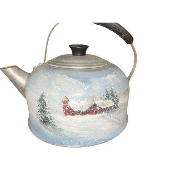 Mirro Other - Hand Painted Vintage Teapot With Winter & Fall Scenery 9.25” Diameter